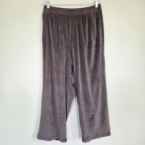 Skims Brown Velour Cozy Wide Leg Pull On Sweat pants Size Xl Zipper Pockets